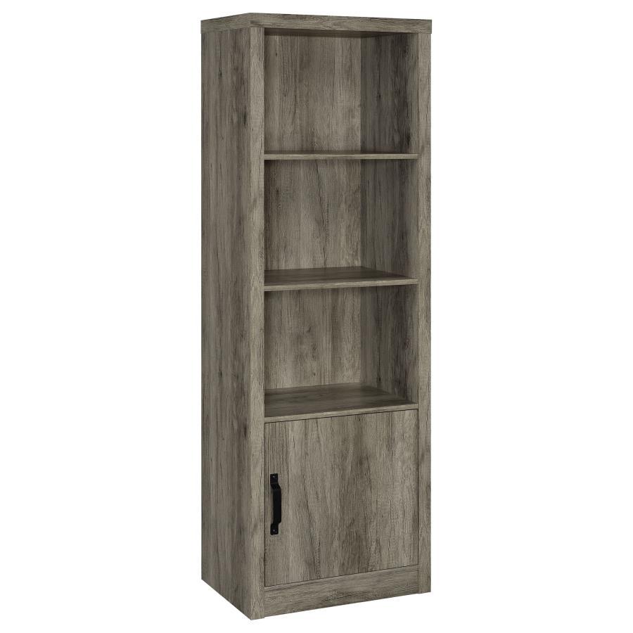 Tall and slender, this modern media tower is the perfect complement for your entertaining needs in both compact and larger spaces. Organize media, books, and implements on shelves and interior shelves, staying organized and uncluttered. Melamine construct
