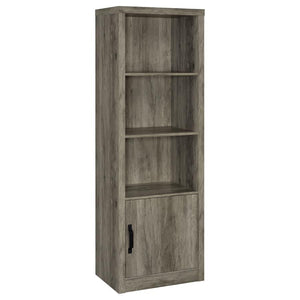 Tall and slender, this modern media tower is the perfect complement for your entertaining needs in both compact and larger spaces. Organize media, books, and implements on shelves and interior shelves, staying organized and uncluttered. Melamine construct
