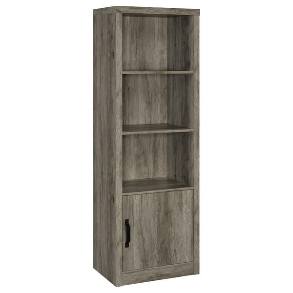 Tall and slender, this modern media tower is the perfect complement for your entertaining needs in both compact and larger spaces. Organize media, books, and implements on shelves and interior shelves, staying organized and uncluttered. Melamine construct