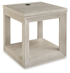 Transitional design takes on a contemporary look with this end table. Its trend-right glazed bisque finish elevates your interior space with a clean, modern palette. Add decor to the lower shelf and soak in all of the style. Convenient wireless charging m