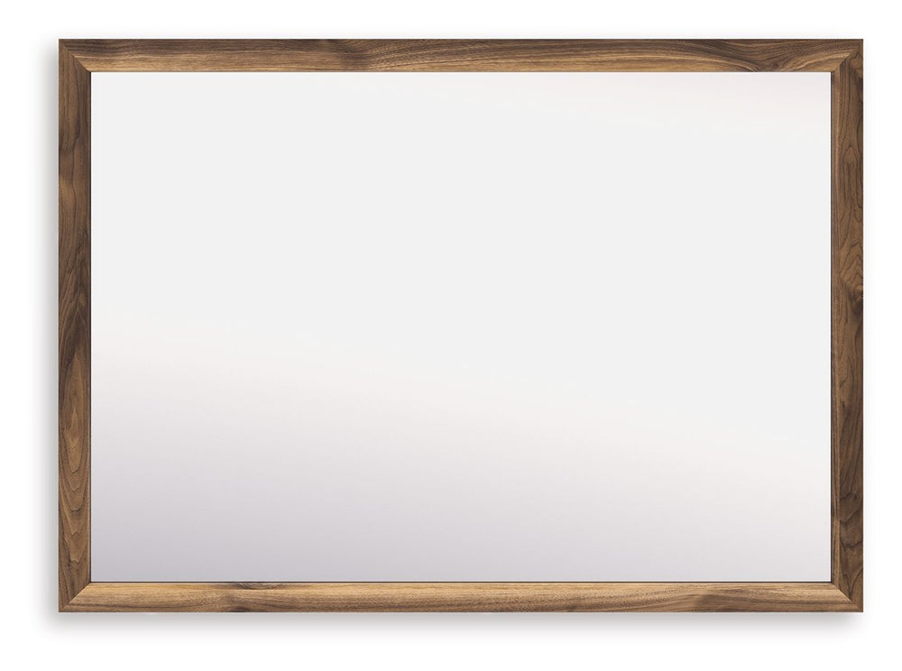 Nostalgic style, retooled for todayâ€™s trends. This bedroom mirror puts an elevated twist on mod aesthetics. Its warm brown tones reflect the mid-century vibes you love. Sleek and stylish when mounted on the matching dresser (sold separately) or on the w