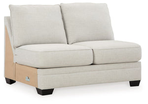 This armless loveseat is made with polyester/linen/viscose upholstery. Pairs with other items in the series to make a sectional.<br><br><b>Additional Dimensions</b><br><ul><li>Seat depth: 23-"</li><li>Seat height: 21-"</li><li>Top of cushion to top of bac