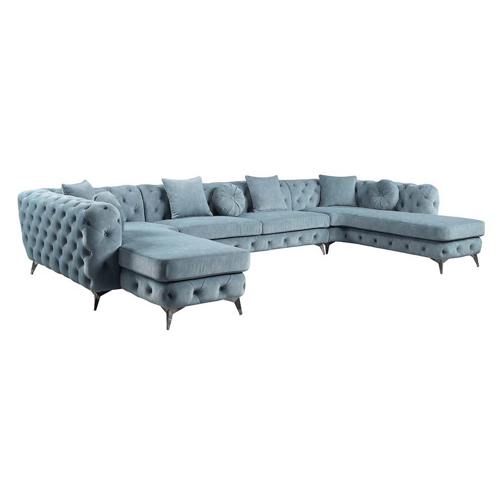 A modern take on a classic style the Atronia sectional sofa is great for those that want both current and traditional. This U-shaped sectional will glam up any den or family room. Featuring button tufting and matching throw pillows for visual appeal. For 