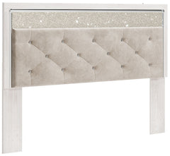 The epitome of fashion-forward design, this king/California king upholstered panel headboard is a beautiful blend of comfort and luxury. Shiny chrome-tone accents, a pearlized finish and button-tufted upholstery bring a glam touch to the richly rustic app