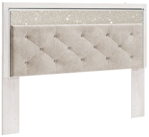 The epitome of fashion-forward design, this king/California king upholstered panel headboard is a beautiful blend of comfort and luxury. Shiny chrome-tone accents, a pearlized finish and button-tufted upholstery bring a glam touch to the richly rustic app