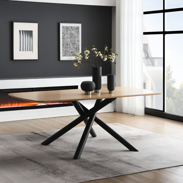 Lawton collection dining set featuring a sleek rectangular wooden table top, blends modern design with functionality. The padded seat and back cushion side chairs, equipped with a 180 degree swivel function, offer both comfort and versatility. Perfect for