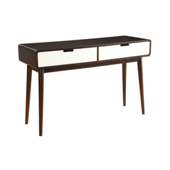 Own the highly sought after mid century modern look with updated color combination of the Christa sofa table, taking the finish dark and adding a high contrast look with white drawers. This sofa table has style and plenty of function. The drawer cut out i