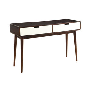 Own the highly sought after mid century modern look with updated color combination of the Christa sofa table, taking the finish dark and adding a high contrast look with white drawers. This sofa table has style and plenty of function. The drawer cut out i