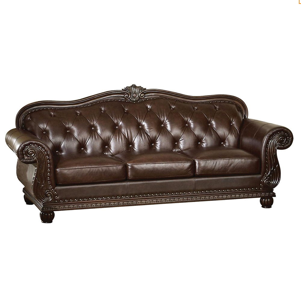 The Anondale collection reflects completely classic and elegant style, expertly crafted with rich espresso top grain leather match upholstery. Includes classic features button tufted back, generous rolled armrests, decorative molding trim and oversized se