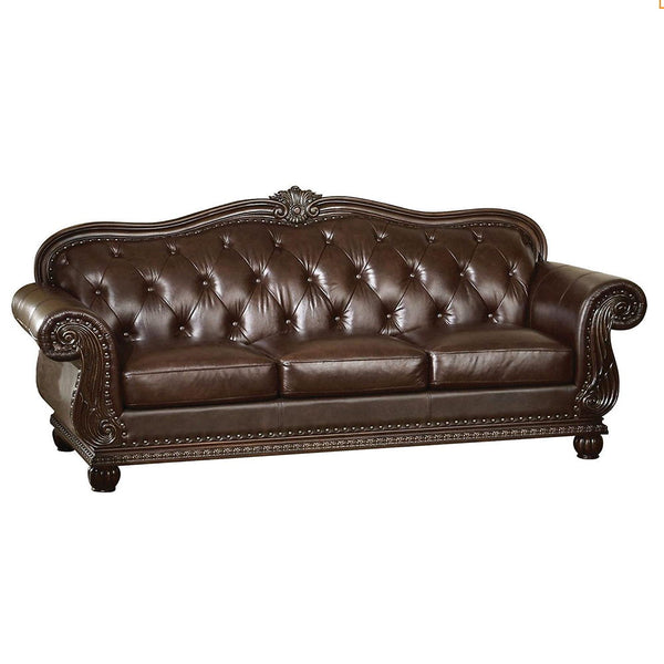  expertly crafted with rich espresso top grain leather match upholstery. Includes classic features button tufted back