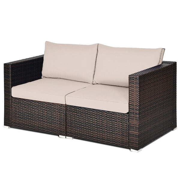 Power coated and solid steel frame adds sturdiness and durability<br>Tight and hand-woven rattan to withstand change of weather<br>2 of the corner sofas can be used separately<br>Aluminum foot pads protect bottom rattan from scratching<br>Wide armrest for
