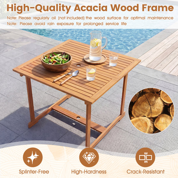 1.97" built-in umbrella hole enables easy installation of shade for sunny days<br>35.5" spacious tabletop offers ample room for meals and gatherings<br>Crafted from splinter-free  high-hardness and crack-resistant acacia wood<br>Offer space for the fruit 