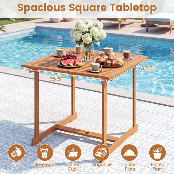 1.97" built-in umbrella hole enables easy installation of shade for sunny days<br>35.5" spacious tabletop offers ample room for meals and gatherings<br>Crafted from splinter-free  high-hardness and crack-resistant acacia wood<br>Offer space for the fruit 