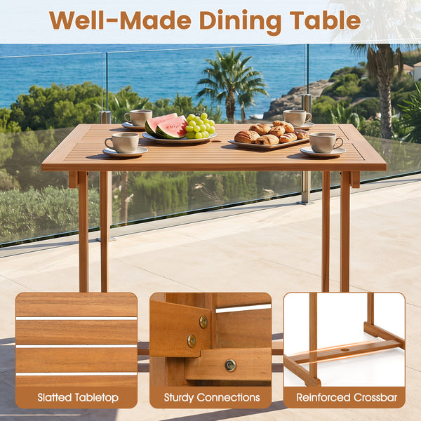 1.97" built-in umbrella hole enables easy installation of shade for sunny days<br>35.5" spacious tabletop offers ample room for meals and gatherings<br>Crafted from splinter-free  high-hardness and crack-resistant acacia wood<br>Offer space for the fruit 