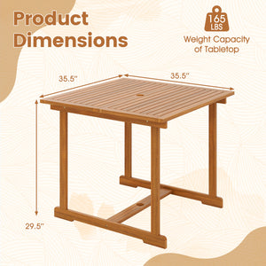 1.97" built-in umbrella hole enables easy installation of shade for sunny days<br>35.5" spacious tabletop offers ample room for meals and gatherings<br>Crafted from splinter-free  high-hardness and crack-resistant acacia wood<br>Offer space for the fruit 