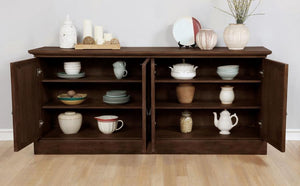  the server opens to reveal superb storage space for dinner and serveware. Crafted in wood