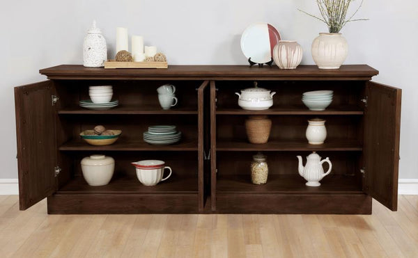  the server opens to reveal superb storage space for dinner and serveware. Crafted in wood