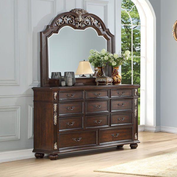 The Royal Classics Maximus 2-Piece Dresser and Mirror Set in Madeira Brown exemplifies heirloom craftsmanship and timeless design. Constructed from solid poplar and premium birch veneers, this set is built to provide lasting beauty and durability. The dre