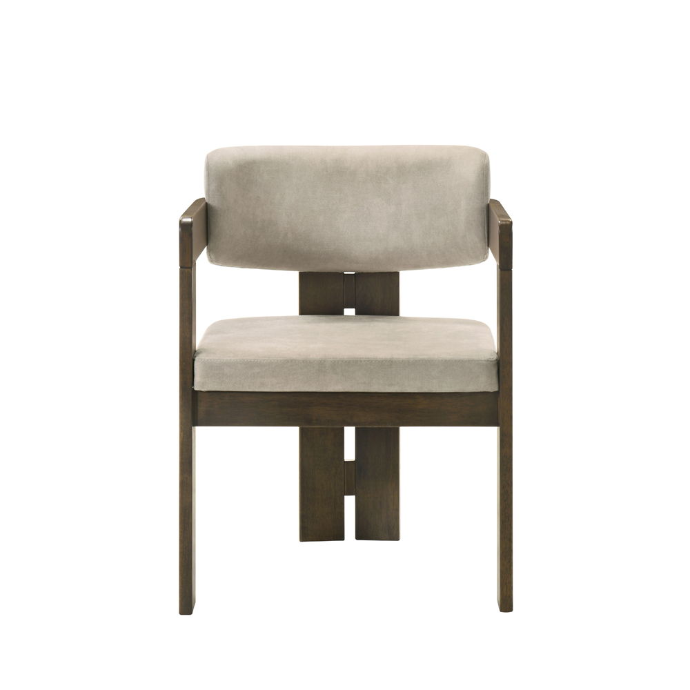 This dining set includes a rectangular table with a fixed top featuring sintered stone and tempered glass. The padded seat and back cushion chairs offer comfort and style. Complementing the set, the two-tone server boasts metal side glide drawers with 2/3