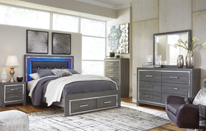 Lodanna - 9 Pc. - Dresser, Mirror, Chest, Queen Platform Bed with 2 Storage Drawers, 2 Nightstands - Gray