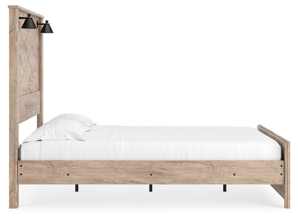 Senniberg - Light Brown / White - Queen Panel Bed with Sconce Lights