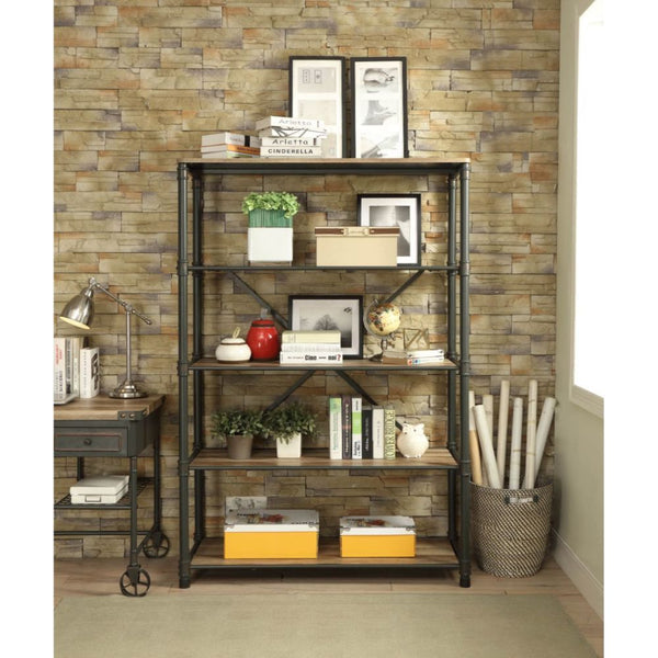Itzel - Bookshelf - Antique Oak & Sandy Gray - 71"