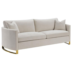 Cool opulence meets magnificent comfort in this plush sofa. It-'s fashioned with kiln-dried solid pine wood, velvet, and foam with accent pillows for additional style and plush comfort. Reversible feather blend cushioned seat backs offer unsurpassed relax