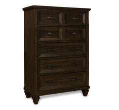 The Sevilla 5-Drawer Chest in walnut is a remarkable combination of timeless craftsmanship and versatile design, making it a sophisticated addition to any bedroom. Crafted from solid Acacia wood and enhanced with Acacia veneers, this chest is finished wit