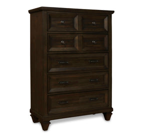 The Sevilla 5-Drawer Chest in walnut is a remarkable combination of timeless craftsmanship and versatile design, making it a sophisticated addition to any bedroom. Crafted from solid Acacia wood and enhanced with Acacia veneers, this chest is finished wit