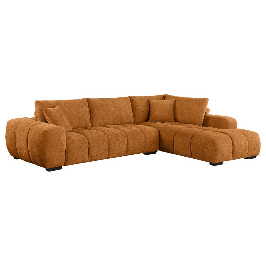 Finding inspiration in mid-century Italian furniture design, this L-shaped sectional sofa creates a rich, inviting ambiance in your living room. It boasts soft upholstery in a warm hue, creating the perfect gathering place for families and friends. Its co