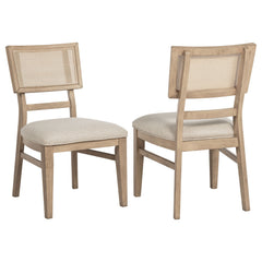 Bring a touch of natural elegance to your dining space with these beautifully crafted dining chairs. The standout feature is the hand-woven radio weave cane backrest, which adds an artisanal charm and a light, airy feel to any room. The solid wood frame, 
