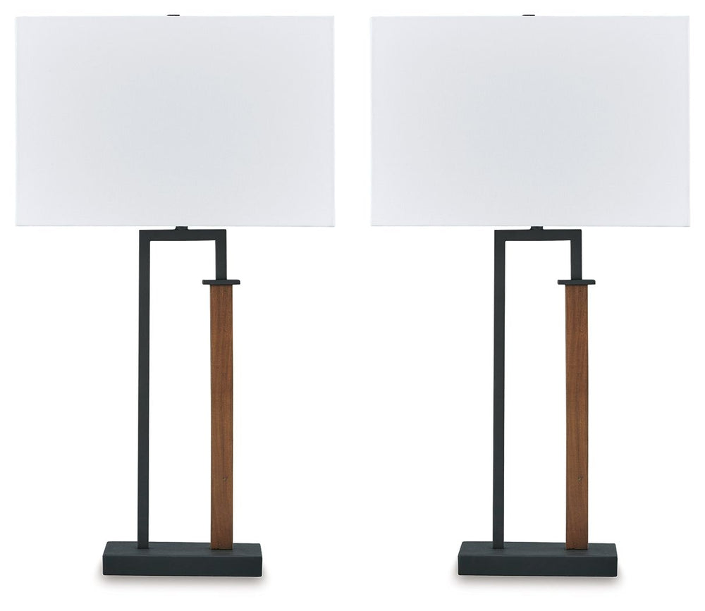 Illuminate your style with this table lamp. Its sleek geometric design, finished in black and brown, adds a designer touch to your abode. The contrasting white shade diffuses light for a soft artistic ambiance.<br><br><b>Additional Dimensions</b><br><ul><