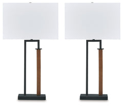 Illuminate your style with this table lamp. Its sleek geometric design, finished in black and brown, adds a designer touch to your abode. The contrasting white shade diffuses light for a soft artistic ambiance.<br><br><b>Additional Dimensions</b><br><ul><