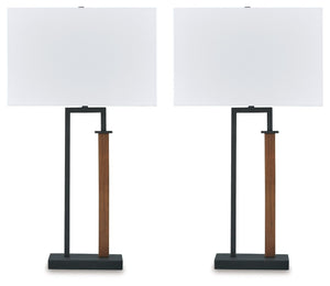 Illuminate your style with this table lamp. Its sleek geometric design, finished in black and brown, adds a designer touch to your abode. The contrasting white shade diffuses light for a soft artistic ambiance.<br><br><b>Additional Dimensions</b><br><ul><