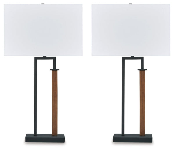 Illuminate your style with this table lamp. Its sleek geometric design, finished in black and brown, adds a designer touch to your abode. The contrasting white shade diffuses light for a soft artistic ambiance.<br><br><b>Additional Dimensions</b><br><ul><