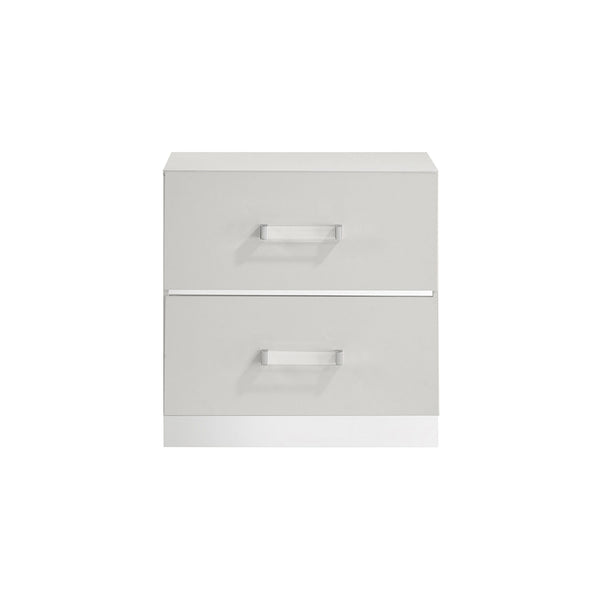  modern design with practical functionality. This nightstand features a gleaming white finish