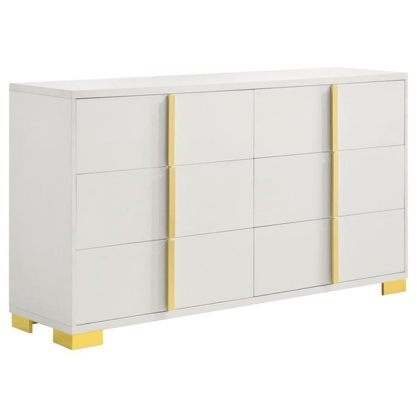 Soak up the sleek and simple yet compelling look of a six-drawer dresser with a dramatic aesthetic that changes the tone of your contemporary bedroom. Modern design details produce a chic vertical dresser with an Art Deco vibe and tons of storage space. M