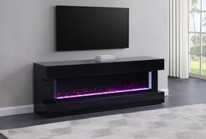 Create incredible ambiance in your living room with a modern TV stand that includes a visual flame box. It delivers realistic three-dimensional flames that offer 13 color options and adjustable brightness to create the perfect mood. The case features clea