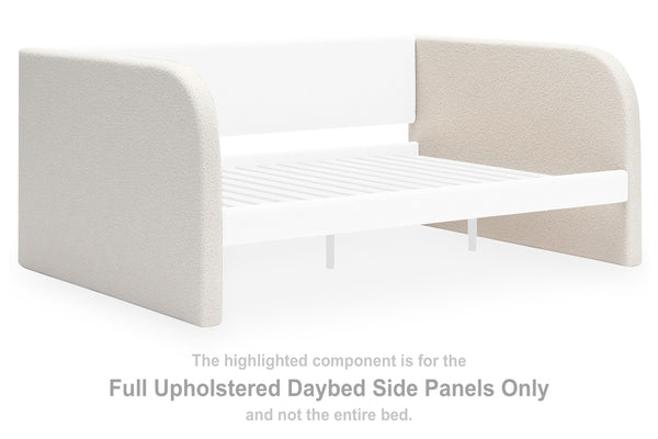 This set of full upholstered daybed side panels is made with engineered wood (MDF/particleboard/plywood) and polyester upholstery. Pairs with other items in the series to make a bed kit.<br><br><b>Additional Dimensions</b><br><ul><li>Assembled full bed: 0