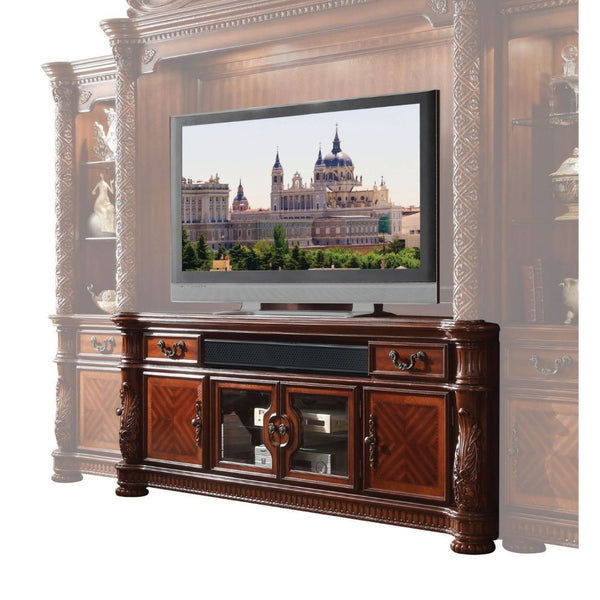 Our new interpretation of Vendome II is donned in a rich cherry finish accented with gold leaf hand brushed onto each piece. Tracing back to the classical Baroque era, expressed with intent and conviction, exuding opulence with intensity. This dramatic an