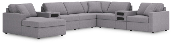 Looking cool and contemporary is great. But when it comes down to it, youâ€™re all about low-maintenance lounging. With the performance fabric on this sectional with chaise, cleaning spills is a breeze. Its customizable modular design caters to your ever-