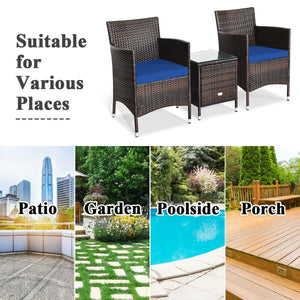 This item includes 2 rattan chairs(with cushions)  a coffee table and instruction<br>Rattan chair with comfortable cushions  adds elegance and practicality<br>The ergonomic armrest and the cradle-shape seat provide a relaxing zone<br>A coffee table with t