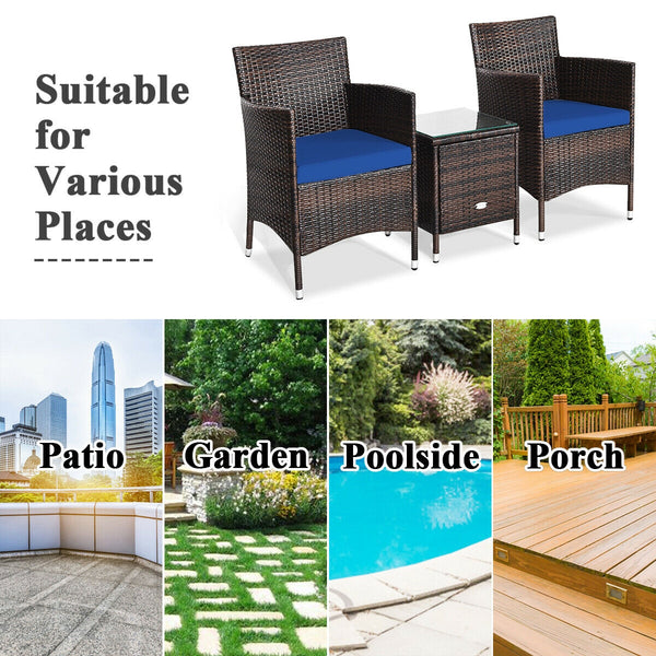 This item includes 2 rattan chairs(with cushions)  a coffee table and instruction<br>Rattan chair with comfortable cushions  adds elegance and practicality<br>The ergonomic armrest and the cradle-shape seat provide a relaxing zone<br>A coffee table with t