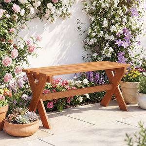 Solid hardwood construction ensures strength and long-lasting outdoor durability<br>Teak oil treated surface improves wood longevity<br>Spacious 36-inch seat comfortably accommodates 2 adults together<br>Backless design allows flexible placement from eith