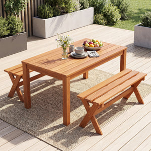Solid hardwood construction ensures strength and long-lasting outdoor durability<br>Teak oil treated surface improves wood longevity<br>Spacious 36-inch seat comfortably accommodates 2 adults together<br>Backless design allows flexible placement from eith