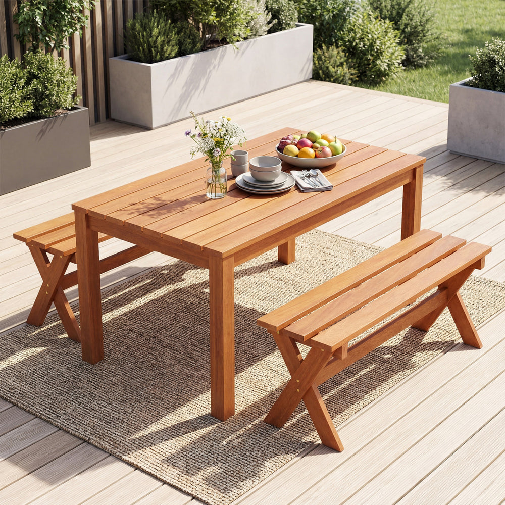 Solid hardwood construction ensures strength and long-lasting outdoor durability<br>Teak oil treated surface improves wood longevity<br>Spacious 36-inch seat comfortably accommodates 2 adults together<br>Backless design allows flexible placement from eith