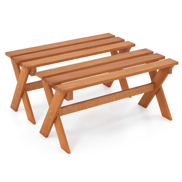 Solid hardwood construction ensures strength and long-lasting outdoor durability<br>Teak oil treated surface improves wood longevity<br>Spacious 36-inch seat comfortably accommodates 2 adults together<br>Backless design allows flexible placement from eith