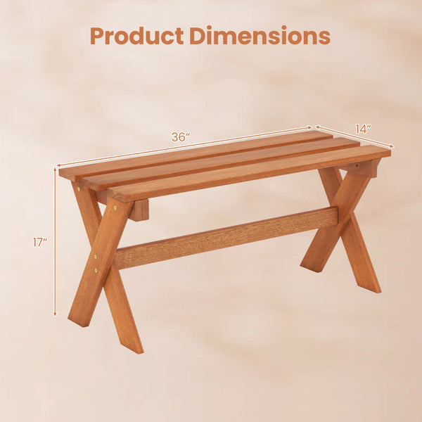 Solid hardwood construction ensures strength and long-lasting outdoor durability<br>Teak oil treated surface improves wood longevity<br>Spacious 36-inch seat comfortably accommodates 2 adults together<br>Backless design allows flexible placement from eith