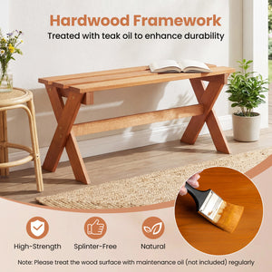 Solid hardwood construction ensures strength and long-lasting outdoor durability<br>Teak oil treated surface improves wood longevity<br>Spacious 36-inch seat comfortably accommodates 2 adults together<br>Backless design allows flexible placement from eith