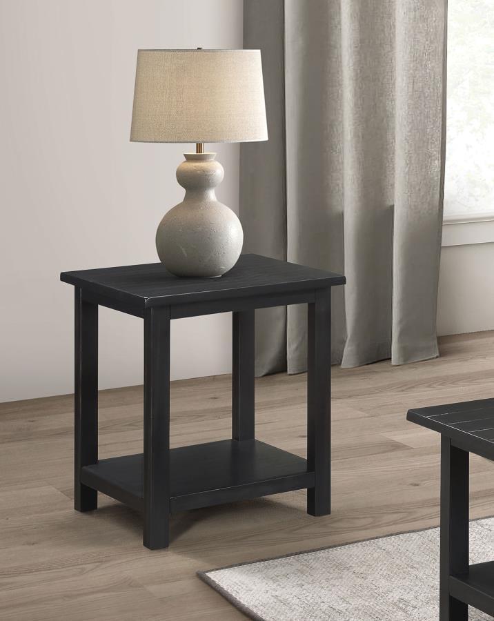 Blending rustic warmth with functional design, this end table enhances your living room with cozy style. Built from pine wood and reinforced with engineered wood, it features a square silhouette suited for farmhouse or casual interiors. Its open lower she
